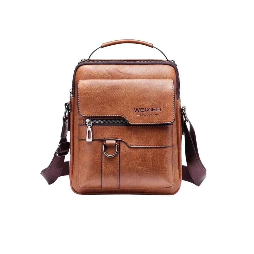 WEIXIER Mens Brown Vegan Leather Messenger Bag Crossbody Travel Satchel